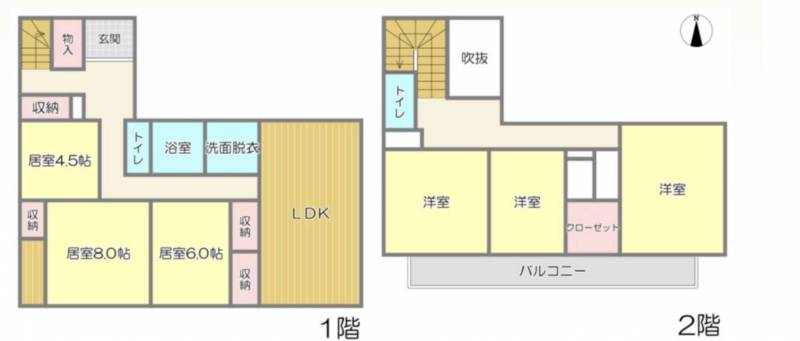 1階：和室3部屋+ LDK
2階：洋室3部屋