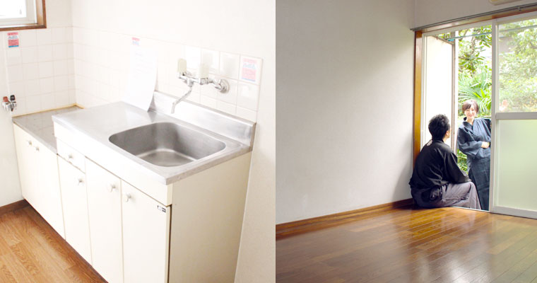 左:一人暮らしには十分な広さのキッチン 右:風通しの良い部屋