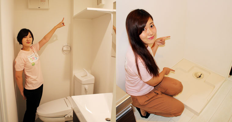 左:バストイレ別、トイレには物置も 右:室内に洗濯置き場あります