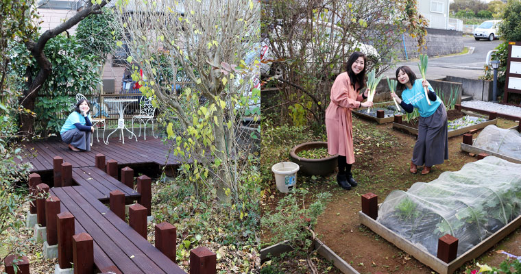 左：隠れ家的なカフェエリア　右：お庭で野菜を栽培