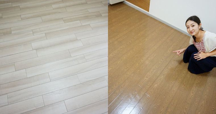 左：アンティーク調で、目に優しい白色が落ち着きます　右：シックなブラウンの床ですが入居者さんがDIYしてもOKです！