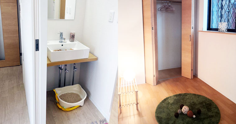 左：賃貸では嬉しい独立洗面台　右：寝室にはクローゼットもあります