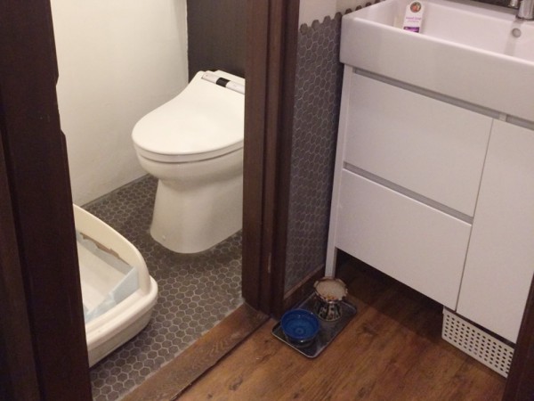 トイレと浴室のドアを取り外してールインワンタイプのサニタリールームに