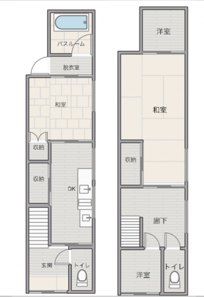 4DK!
和室が２室・洋室が２つあり
トイレは各階にあります