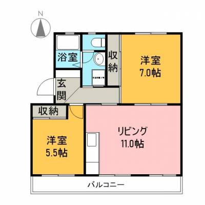 使いやすい全部洋室、55㎡の2LDK♪全室照明付き♪