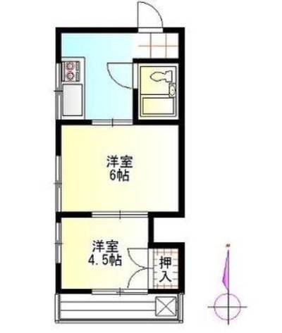 洋室６帖＋4.5帖、南向き