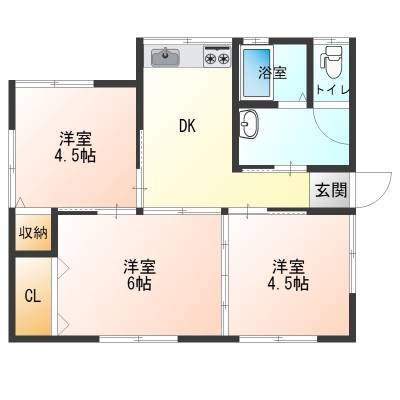 間取り３（Ｄ）Ｋ〜希少な平屋の戸建貸家、真ん中Ｂ号棟！