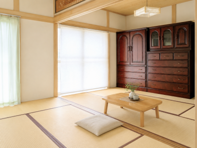 二階にはしっかりした家具が備え付け