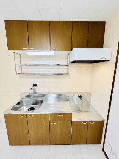 キッチンの水栓はフルメタルのシングルレバー混合水栓です♪