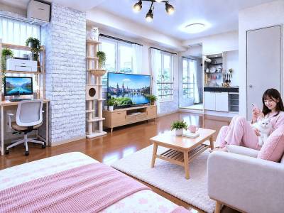 窓全開放の明るい解放感のある部屋