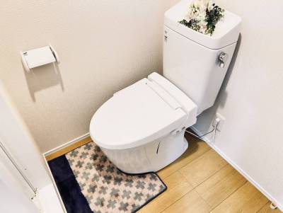 掃除が非常に楽なフチなしトイレ。ウォッシュレット付き