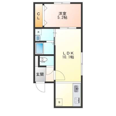 リビング10.1帖、洋室5.2帖の広めのお部屋です。