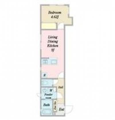 1LDKの対面式リビングで2名でも十分な広さです。