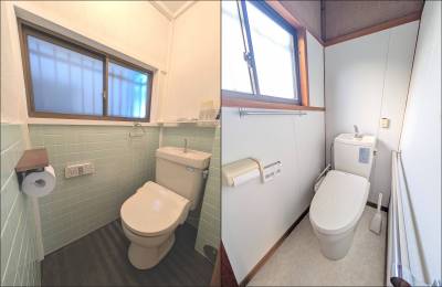 トイレは2ヶ所とも自動開閉温水便座付き♪