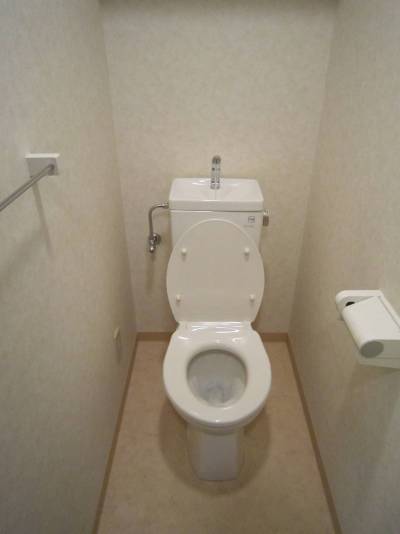 トイレ（タオル掛け、収納棚あり）