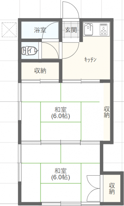 愛知県蒲郡市 形原町川原連棟長屋2号室の間取り図