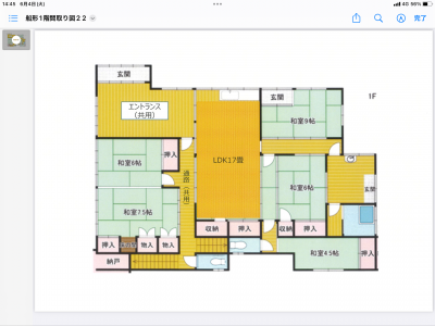 １階の間取り図です。
左側の6畳は洋室に変更しています。
