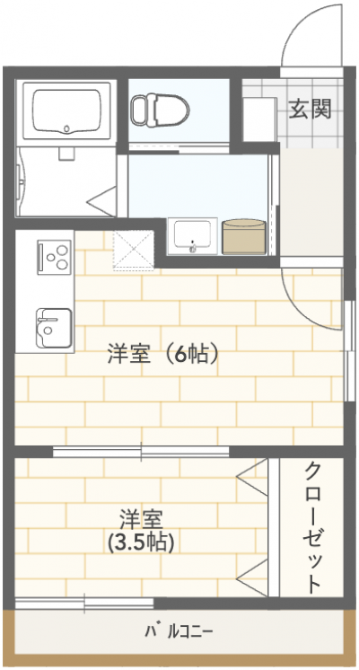 便利な2部屋仕様。もちろん風呂トイレ別。しかも角部屋