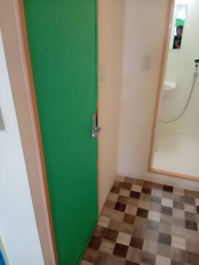 トイレのドアもグリーンです。