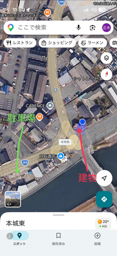 駐車場と、建物の位置です
