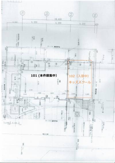 建設時の平面図です。隣にテナント（キッズスクール）入居中