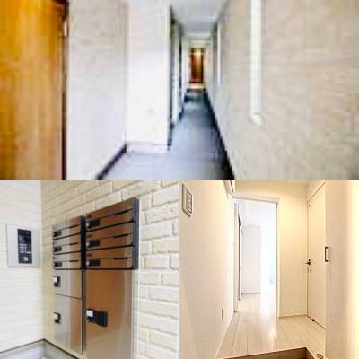 おシャレでキレイな内廊下、オートロック、宅配ボックス、玄関