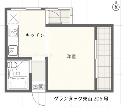 206号室の間取り図です