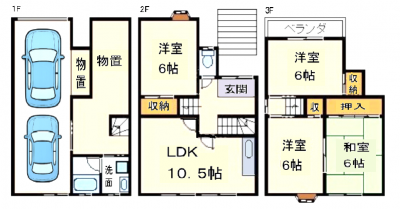1階部分の車庫は2台可（車種によります）