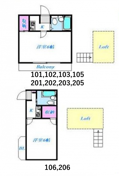 埼玉県鶴ヶ島市 坂戸ロフト付アパート（Kハイム２）105号室の間取り図