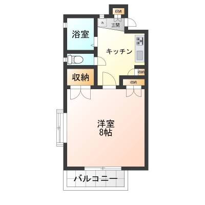 26.44平米のゆとりある空間です。バルコニー付き