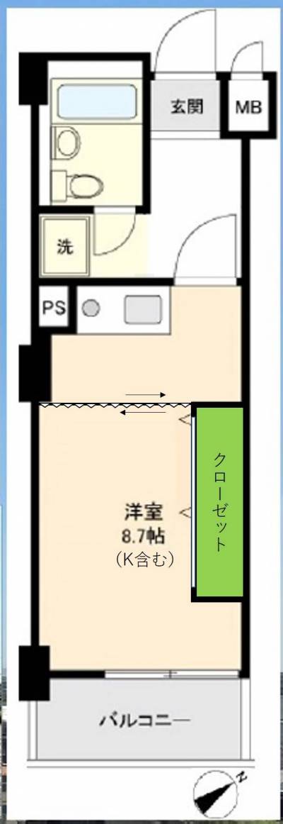 キッチンと居室（寝室）の間に仕切りがあります。