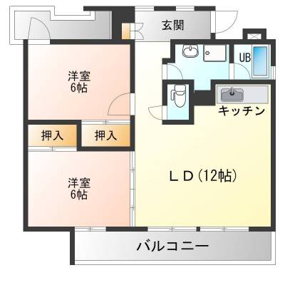 ♫広々２ＬＤＫ、独立角部屋、南向きの為、陽当たり良好！