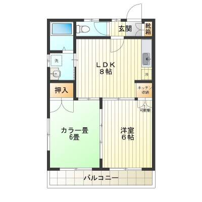 埼玉県越谷市 パークサイド206号室(角部屋）の間取り図