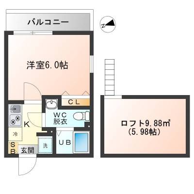 神奈川県横浜市緑区 アザーレ・キュリオス長津田Ｃ棟303号室（ロフト付き）の間取り図