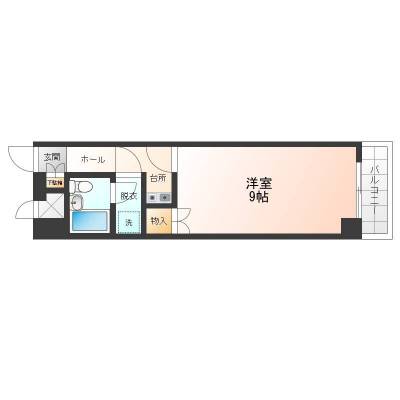 広々25.65㎡♪ミニキッチン、洋室9帖
バルコニー2帖