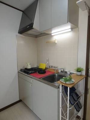 ビルトイン２口ガスコンロ付きの大きめのシステムキッチンです