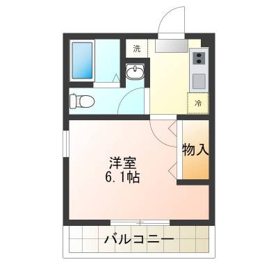 大きめのクローゼットが付いた1Kの間取りです