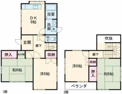 吹き抜けのある4DKの広々とした間取です。