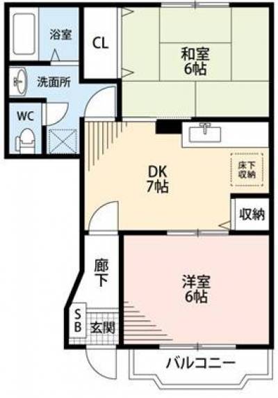 2DK／専有面積45.96㎡
