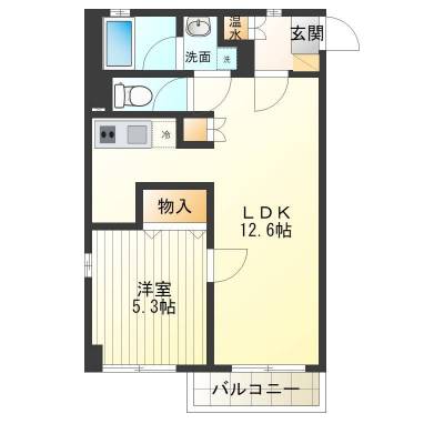 12.6帖のLDK、5.3帖の洋室で広々です♪