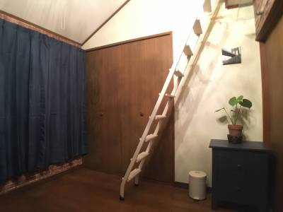 ロフトからは天窓に向けて猫用の吊り橋。