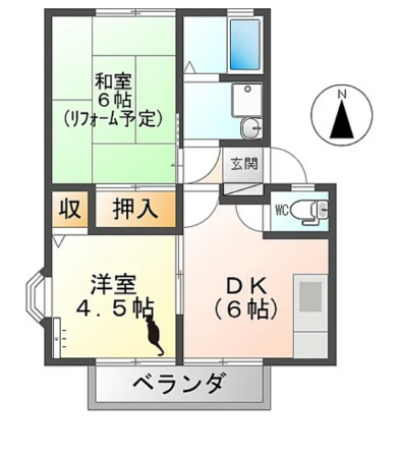 2DKのコンパクトな間取で単身者やご夫婦だけの世帯に最適。