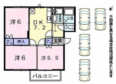 福岡県北九州市八幡西区 アネックス本城 P2台可2-201(駐車場4台可)の間取り図