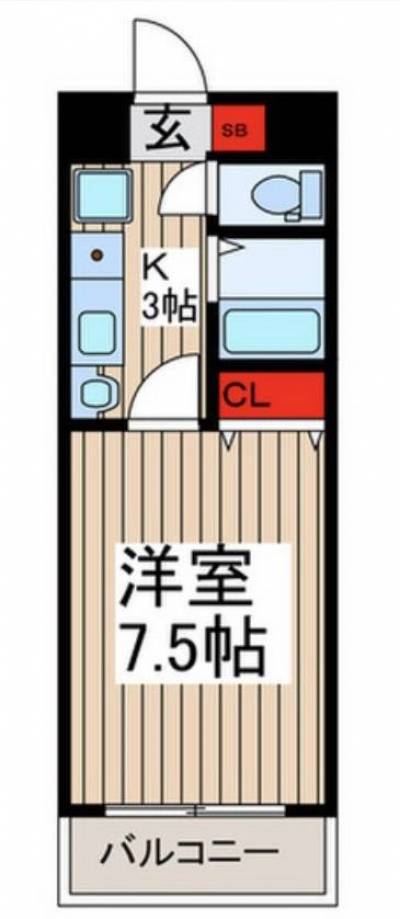 1K 洋室7.5帖K3帖