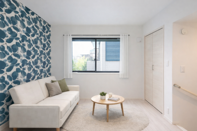 2階5.6帖洋室、クローゼット、ワンポイントクロスが特徴的