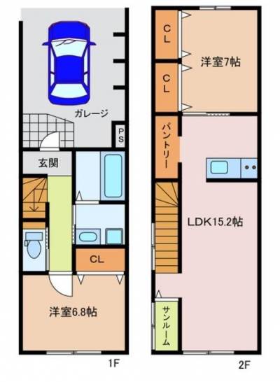 2LDK+ガレージ付！さらに車もう一台分の駐車場あり♪