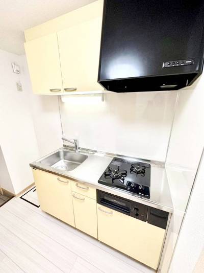 キッチンはビルトイン2口ガスコンロ付きのシステムキッチン♪