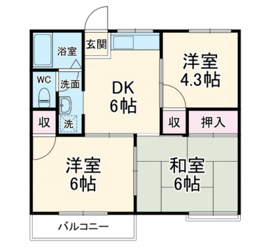 ファミリーでも広々3DK（下が南です）