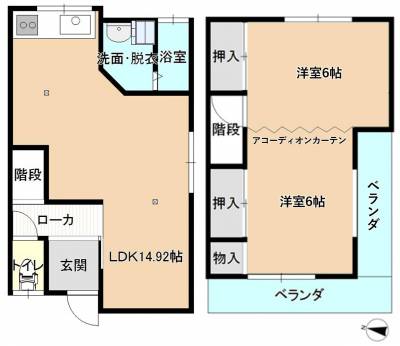 約58㎡の2LDKです。
リビングは約15畳あり広いです。