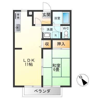 千葉県東金市 タウンコート田間ＣＤＥＦ棟D101の間取り図